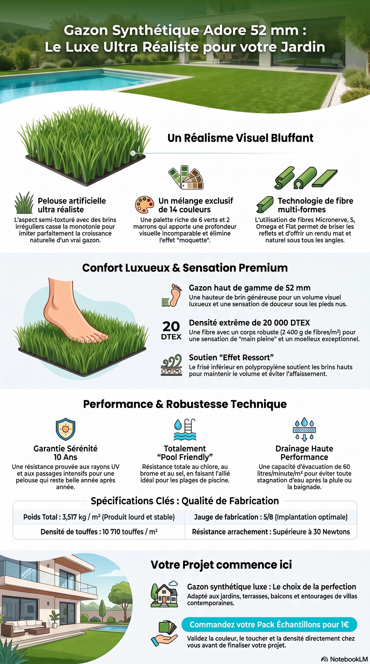 Infographie gazon synthetique haut de gamme adore 52mm